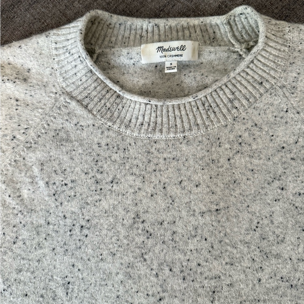 Madewell 100% Cashmere Light Gray Speckled Knit Sweater